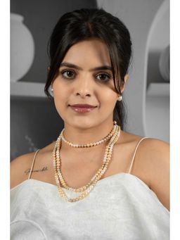 EVAARAZ - Cream Freshwater Pearl Triple Layer Necklace