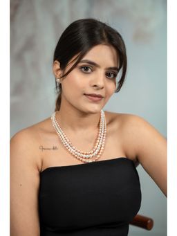 EVAARAZ - White and Cream Freshwater Pearl Triple Layer Necklace