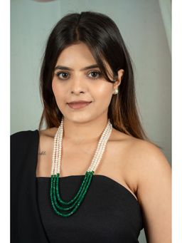 EVAARAZ - Emerald Green Beads and White Pearl Necklace