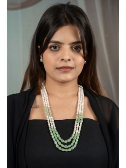 EVAARAZ - Light Green Beads and White Pearl Necklace