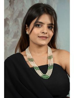 EVAARAZ - Multi-Strand Freshwater Pearl Necklace with Green Beads