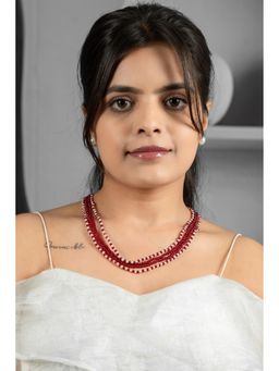 EVAARAZ - Red and Cream Multi-Strand Pearl Necklace