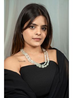 EVAARAZ - Mint Beads Necklace with Pearl Accents