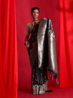 Beatitude - Grey Banarasi Saree with Unstitched Blouse