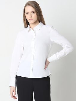 VERO MODA - White Solid Full Sleeves Shirt