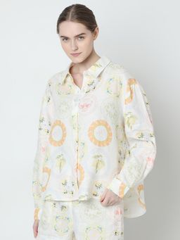 VERO MODA - Off-White Printed Linen Shirt