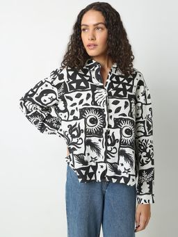 VERO MODA - Black and White Printed Linen Shirt