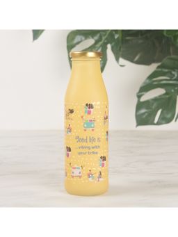 HomeTown - Good Life Glass Frosted Juice Bottle 550 Ml In Yellow Colour