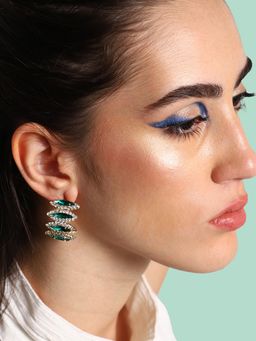 Sohi - Gold Plated White Green Stone Hoops for Women