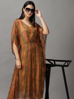 SHOWOFF - Womens V-Neck Midi Multi Striped Dress