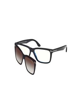 Tom Ford - Black Acetate Full Rim Rectangle Women Clip On Sunglasses (54)