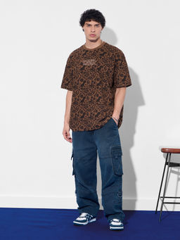 The Souled Store - Men Brown Pure Cotton Oversized Fit T-Shirt