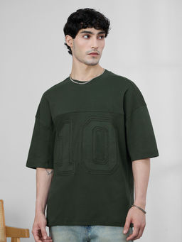 The Souled Store - Men Olive Pure Cotton Oversized Fit T-Shirt