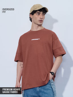 The Souled Store - Men Brown Pure Cotton Oversized Fit T-Shirt