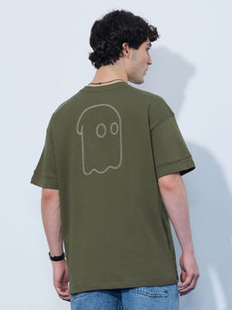 The Souled Store - Men Olive Pure Cotton Oversized Fit T-Shirt