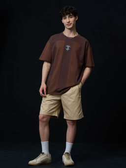 The Souled Store - Men Brown Pure Cotton Oversized Fit T-Shirt
