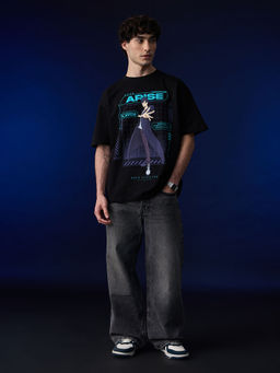 The Souled Store - Men Black Pure Cotton Oversized Fit T-Shirt