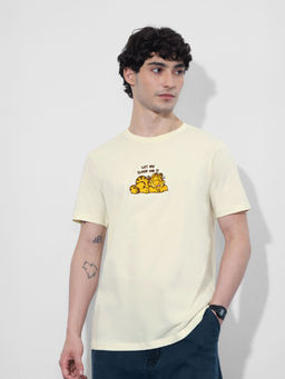The Souled Store - Men Off White Pure Cotton Regular Fit T-Shirt