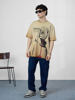 The Souled Store - Men Beige Pure Cotton Oversized Fit T-Shirt