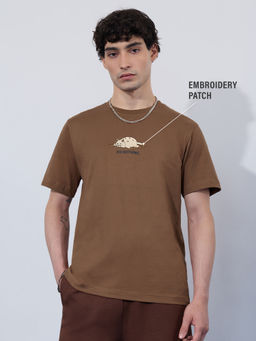 The Souled Store - Men Brown Pure Cotton Relaxed Fit T-Shirt