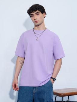 The Souled Store - Men Lavender Pure Cotton Oversized Fit T-Shirt