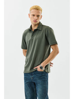 Snitch - Men Olive Polyester Blend Regular Fit Polo T-Shirt