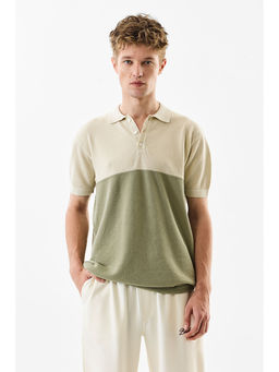 Snitch - Men Beige Cotton Slim Fit Polo T-Shirt