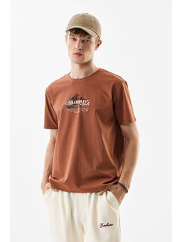 Snitch - Men Rust Cotton Blend Regular Fit T-Shirt