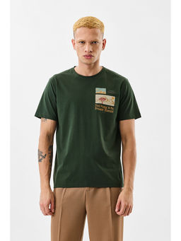 Snitch - Men Green Cotton Blend Regular Fit T-Shirt