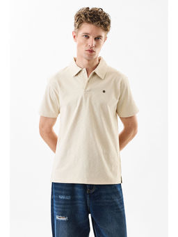 Snitch - Men Beige Polyester Blend Regular Fit Polo T-Shirt