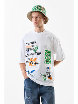 Snitch - Men White Cotton Oversized Fit T-Shirt