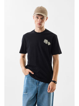 Snitch - Men Black Cotton Slim Fit T-Shirt