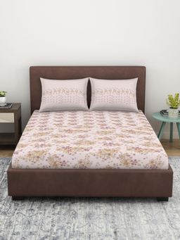 Welspun - Pure Kot 100% Cotton 144 TC Floral Double Bedsheet with 2 Pillow Covers - Blush