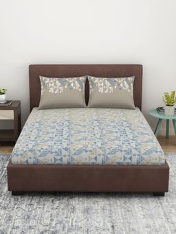 Welspun - Pure Kot 100% Cotton 144 TC Geometric Double Bedsheet with 2 Pillow Covers - Blue