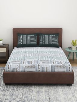 Welspun - Pure Kot 100% Cotton 144 TC Geometric Double Bedsheet with 2 Pillow Covers - Grey