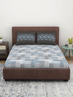 Welspun - Pure Kot 100% Cotton 144 TC Ornate Double Bedsheet with 2 Pillow Covers - Blue