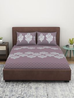 Welspun - Pure Kot 100% Cotton 144 TC Floral Double Bedsheet with 2 Pillow Covers - Violet