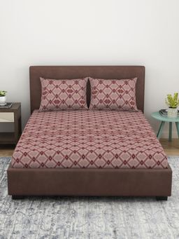 Welspun - Pure Kot 100% Cotton 144 TC Ornate Double Bedsheet with 2 Pillow Covers - Red