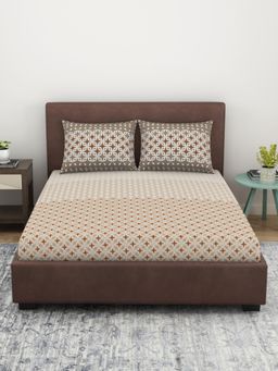 Welspun - Pure Kot 100% Cotton 144 TC Ornate Double Bedsheet with 2 Pillow Covers - Brown