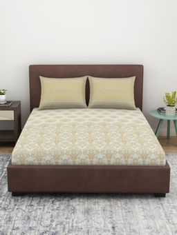 Welspun - Pure Kot 144 TC 100% Cotton Ornate Large Bedsheet with 2 Pillow Covers - Yellow