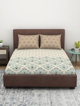 Welspun - Pure Kot 144 TC 100% Cotton Floral Large Bedsheet with 2 Pillow Covers - Blush
