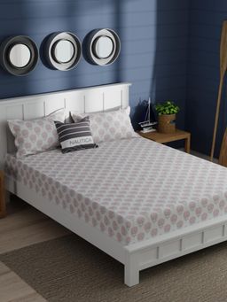 Nautica - Premium Cotton Double Bedsheet with 2 Pillow Covers - Floral Grey/Maroon