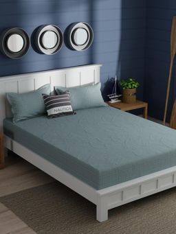Nautica - Premium Cotton Double Bedsheet with 2 Pillow Covers - Geometric Ocean Blue