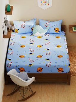 KOPA - Kids Printed Micro Double Bedsheet With 2 Pillow Covers - Blue