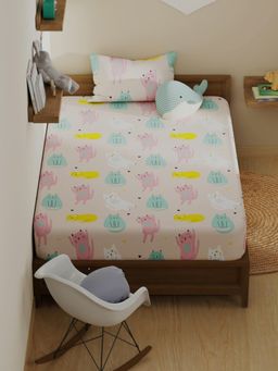 KOPA - Kids Printed Micro Single Bedsheet With 1 Pillow Covers - Pink