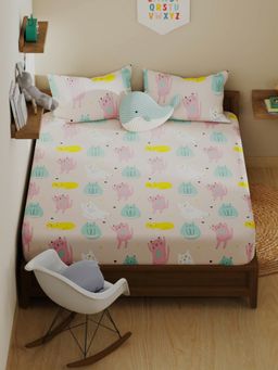 KOPA - Kids Printed Micro Double Bedsheet With 2 Pillow Covers - Pink