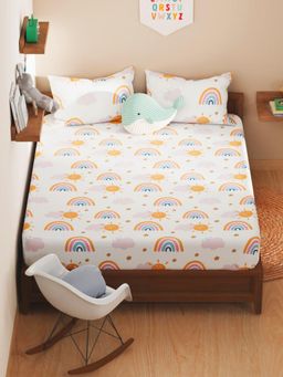 KOPA - Kids Printed Micro Double Bedsheet With 2 Pillow Covers - White