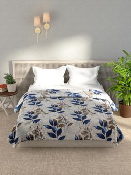 KOPA - Ultra Soft Microfiber Double Bed AC Blanket - Floral White/Blue