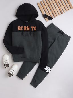 3PIN - Boys Multi-Color Cotton Colorblock Hoodie with Joggers (Set of 2)