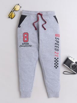3PIN - Boys Grey Cotton Typography Printed Joggers